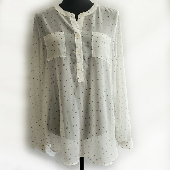 Old Navy White/Grey Star Print Sheer Blouse - Picture 1 of 5